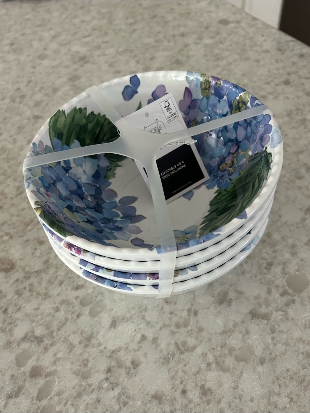 “New” Hydrangea-Print Melamine Bowls (set of 4)